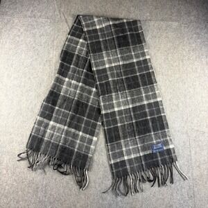 Lochmere Grey Buchanan 100% Cashmere Plaid Scarf Gray White Fringe Made Scotland